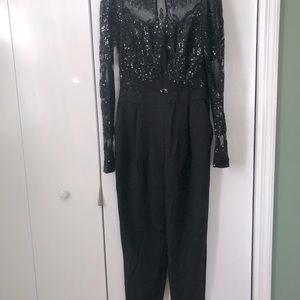 Black sequin embellished straight leg jumpsuit